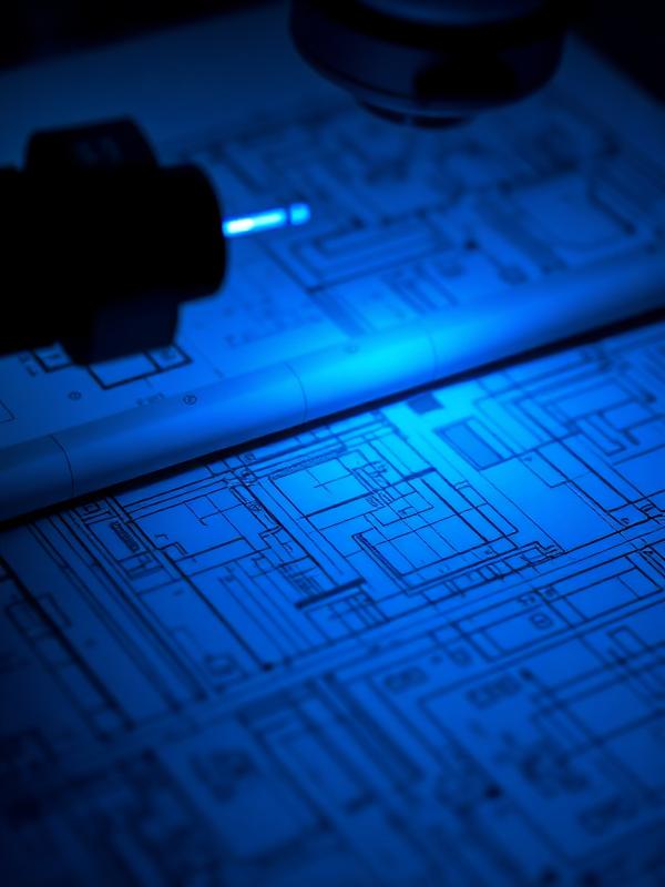 Blueprint scannet af blåt laserlys